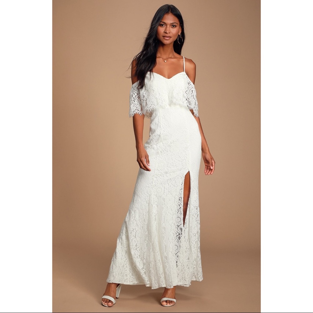 Lulus Caterina White Lace Off-The-Shoulder Maxi Dress